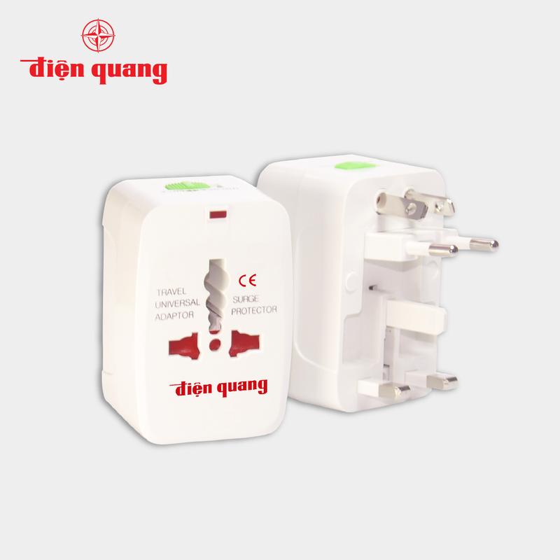 Ổ cắm du lịch Điện Quang ĐQ ESK TV01 - Màu trắng- chịu nhiệt - tự ngắt điện khi quá tải