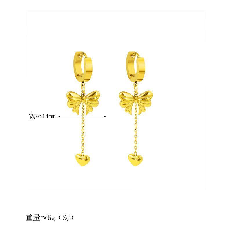 Hoa Tai Tua Rua Trái Tim Thắt Nơ Phong Cách Hàn Quốc, Thiết Kế Độc Đáo Bằng Thép Titan, Giá Cả Phải Chăng Và Sang Trọng, Hoa Tai Vàng, Ngọt Ngào Và Dễ Phối Đồ, Hàng Mới Về 3