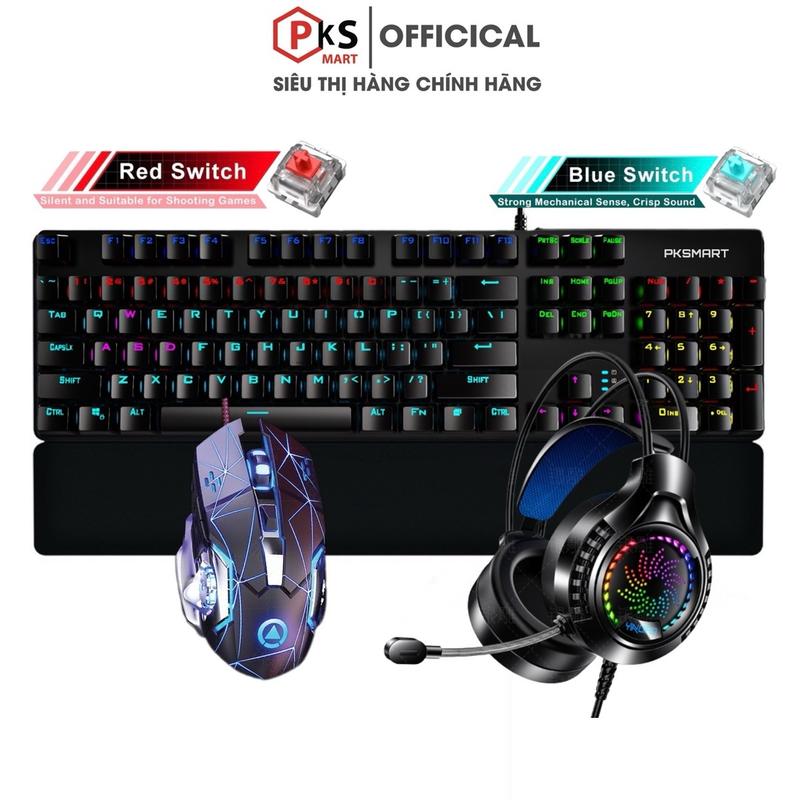 COMBO Bàn Phím Chuột Tai Nghe Gaming - PKSMART SKP8401+G15+Q7 - LED 20 Hiệu Ứng - Anti-Ghosting Full Phím - BLUE SWITCH - Dùng Cho Máy tính laptop - KU520+G15+Q7 Kê Tay Tháo Rời