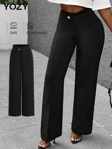 YOZY Women's Solid Straight Leg Pants, Elegant Fashion Casual Trousers for Work Office Business, Ladies Bottoms for All Seasons