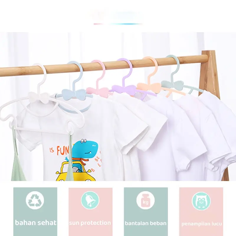 Gantungan Baju Bayi 5 Pcs Anak Hanger Multifungsi Warna Warni bahan PP 29CM 1