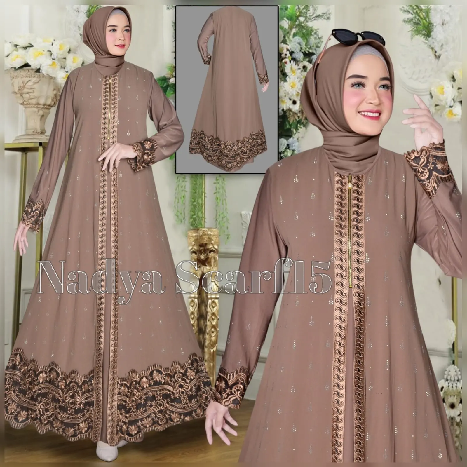 ABAYA TURKEY RENDA KELILING TABUR BUSUI FULL CERUTY VARIAN WARNA Bordir Lembut Muslim Wanita Dress Syari Gamis Turki