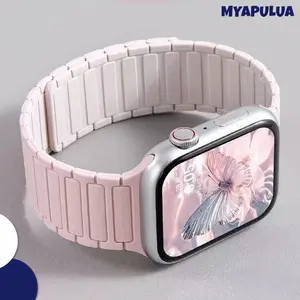 Tali Jam Tangan Magnetic Silicone Band Strap for Apple Watch Ultra 3 2 49 46 42 41 45 44 40 42 38mm Iwatch Series 11 10 9 8 7 SE 3 2 6 5 4 3 Rubber Bracelet Belt Accessories for Smartwatch I8 S10 S8 S9 Pro Max T900 T800 Ultra 8 MAX 9 PRO S20 T500