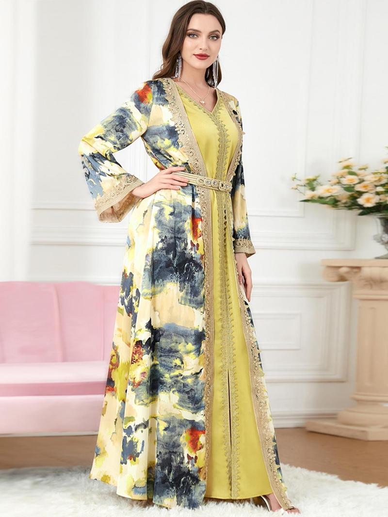 Product Introduction of Arabic Clothing-Tie Dye Embroidery Appliques Split Arabian Dress, Modest Asian Suits Eid, Moroccan Thobes, Abaya for Women, Festival Outfits, Women's Spring Muslim Clothes 8