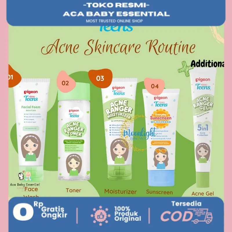 Pigeon Teens Facial Wash Acne Ranger Gel / Toner / Moisturizer Sunscreen SPF35/PA+++ Perawatan Jerawat Aca Baby Essential spf 50 mencerahkan 0