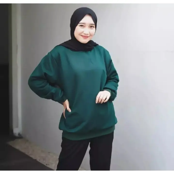 Sweater Wanita Polos Crewneck Flecee Size M L XL 4
