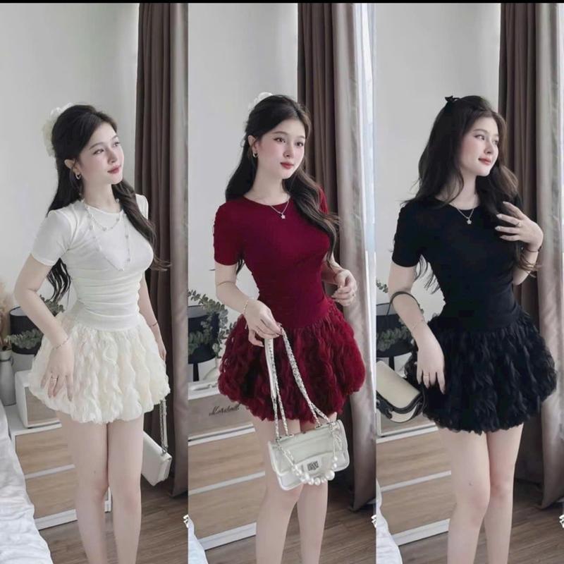 SM - Đầm nữ tay ngắn cổ tròn phối tầng phồng xòe xinh xắn kèm quần trong - thun ren ACL921 Váy boby váy body nữ tôn dáng váy xinh váy đi tiệc váy đi biển