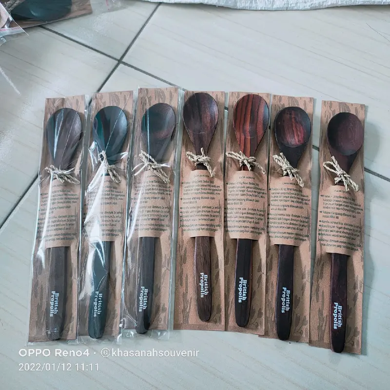 50pcs souvenir sendok kayu panjang 20cm / sendok jus bahan kayu / sendok madu kayu custom sablon 5