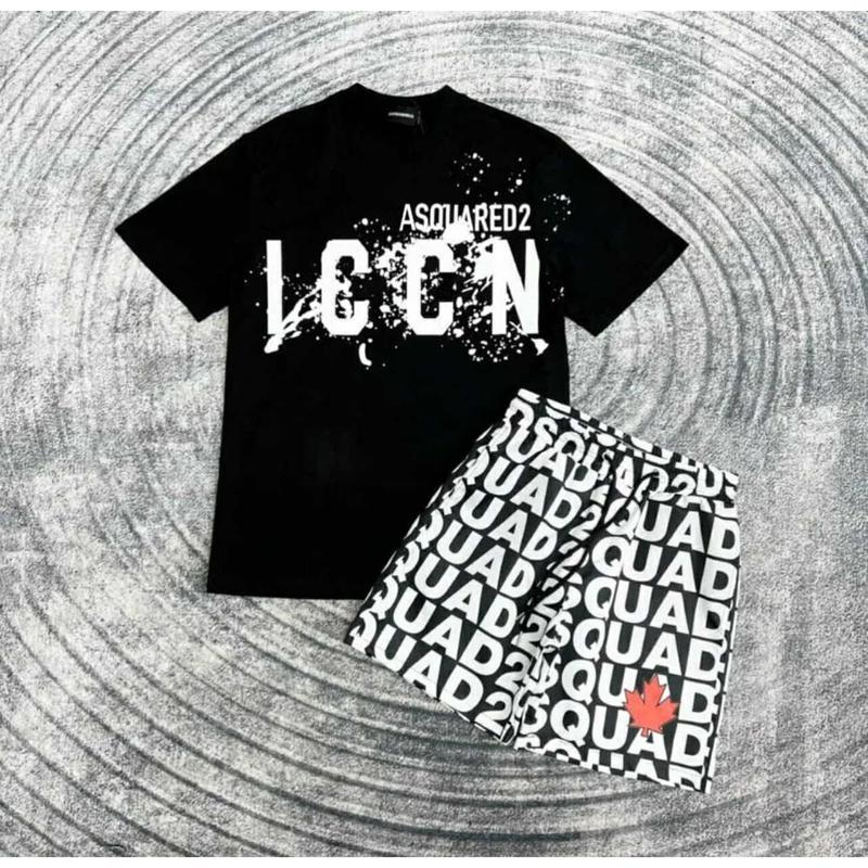 Bộ Quần Áo Phông DSQ ICON Đen Phối Quần D2 Hottrend Mùa hè 2025 Đầy Đủ Tem Mác Chuẩn