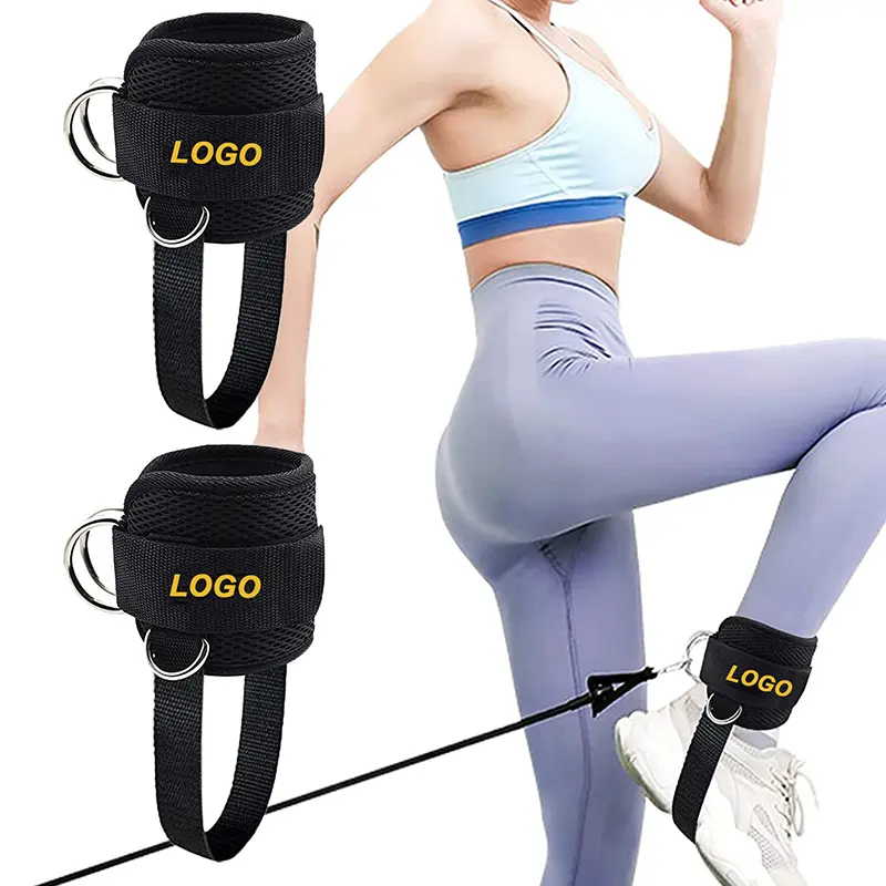 Ankle Straps For Pulley Machines And Accessories Exercise Of Weights For Ankles In Machine. Adjustable Ankle Brace For Fitness Training Of Buttocks And Legs In The Gym.
