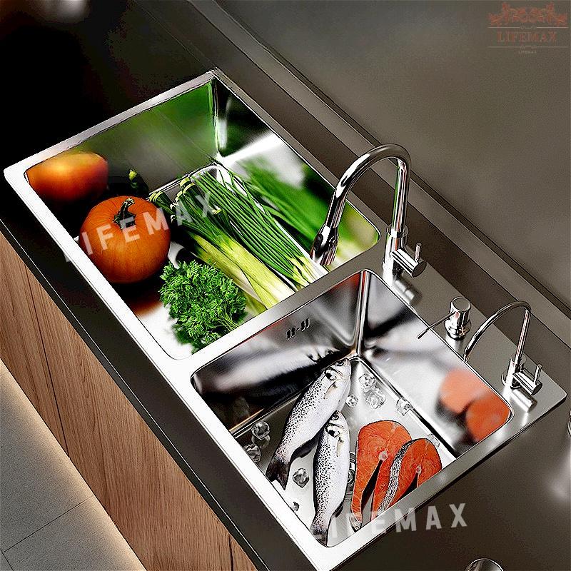 [SG Seller]Kitchen Nano Sink Single/Double Sink 304 Stainless Steel Household Sink With Kitchen Faucet Drain Accessories 2