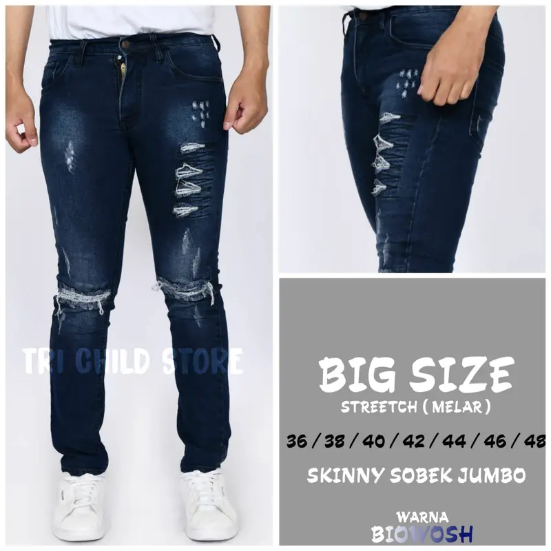 SOBEK JUMBO 27-44 Celana Jumbo sobek pria/Celana Ripped jeans Pria BIG SIZE Bahan streetch melar S-6XL 1