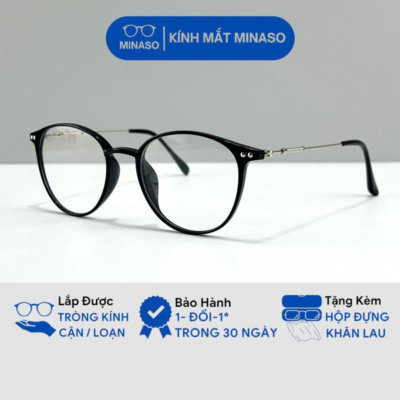 Gọng kính cận mắt tròn ngố cao cấp mắt kính không độ chống tia UV ánh sáng xanh phong cách Hàn Quốc thời trang nữ nam cá tính thay được tròng cận đẹp giá rẻ 526