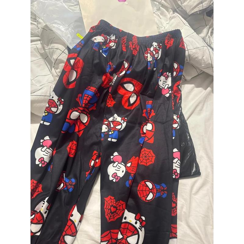 Quần Dài Ngủ Hoạt Hình, Hello Kitty Và Người Nhện, Dáng Rộng Vừa Vặn, Làm Bằng Bông, Thích Hợp Cho Phụ Nữ Và Nam Giới, Quần Dài Ngủ, Đồ Mặc Nhà, Thích Hợp Cho Bé Gái, Đồ Ngủ Áo Baggy 0
