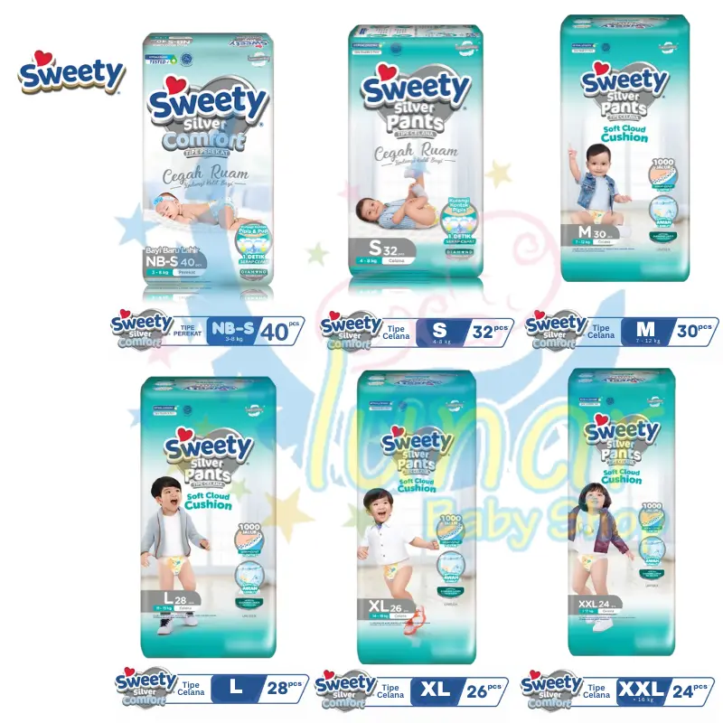 Sweety Silver Pants Tape Popok Bayi Perekat NBS40/S32/M30/L28/XL26/XXL24 Diapers