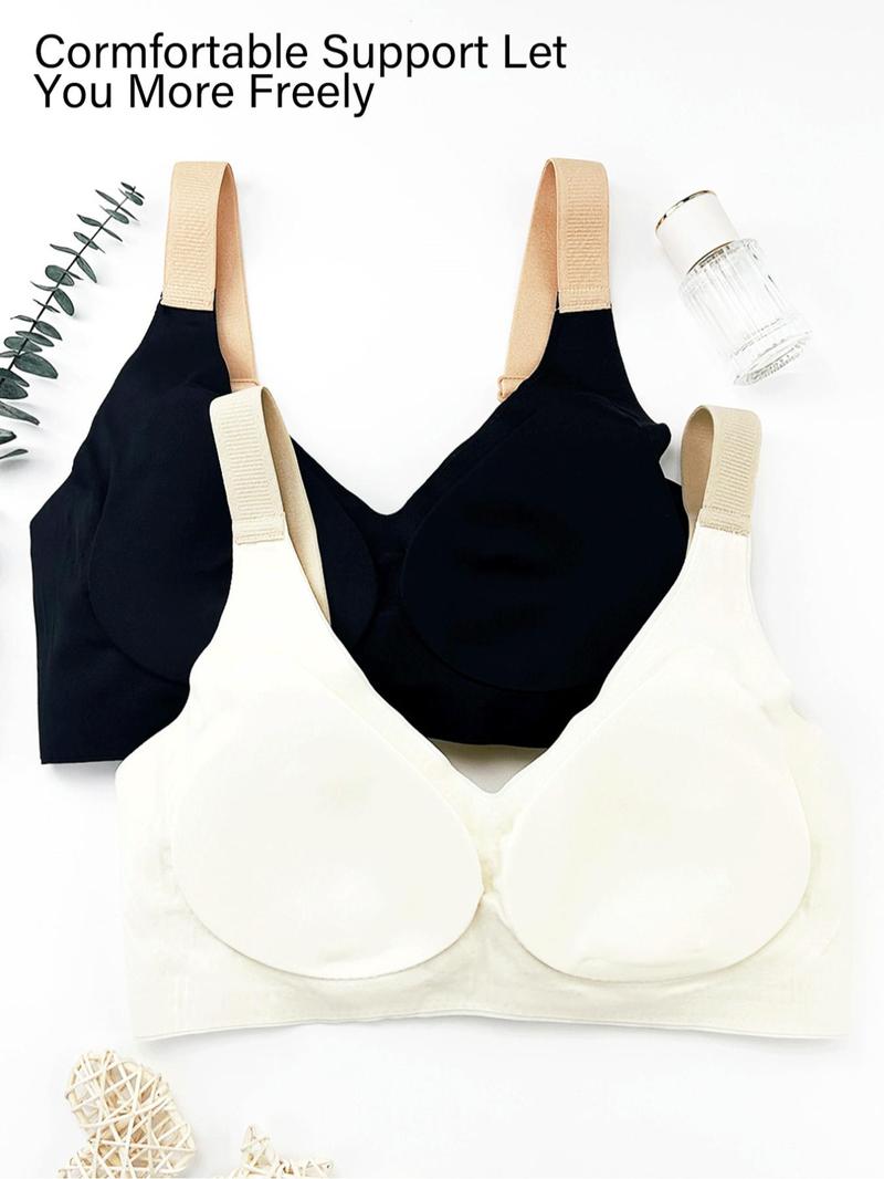Product Introduction of Women's Colorblock Print Wireless Bra, Elegant Comfortable Breathable Adjustable Strap Push Up Bra, Soft Support Lingerie for Daily Wear 7