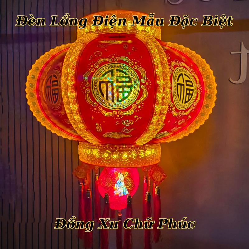 Đèn Lồng Điện Chữ Phúc Dát Vàng Mẫu Vip 2025 Đẹp Lung Linh