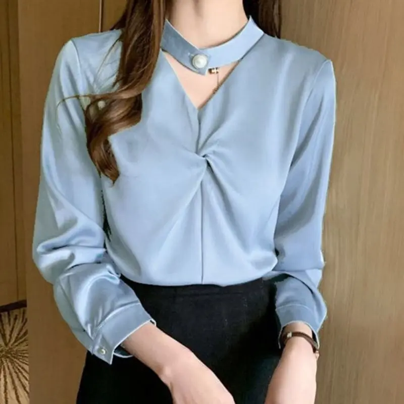 Áo Sơ Mi Lụa Giả Cho Nữ, Áo Dài Tay, Thiết Kế Mới, Thời Trang Đặc Biệt, Đa Năng, Duyên Dáng, Lớp Cơ Sở, Mùa Xuân 2