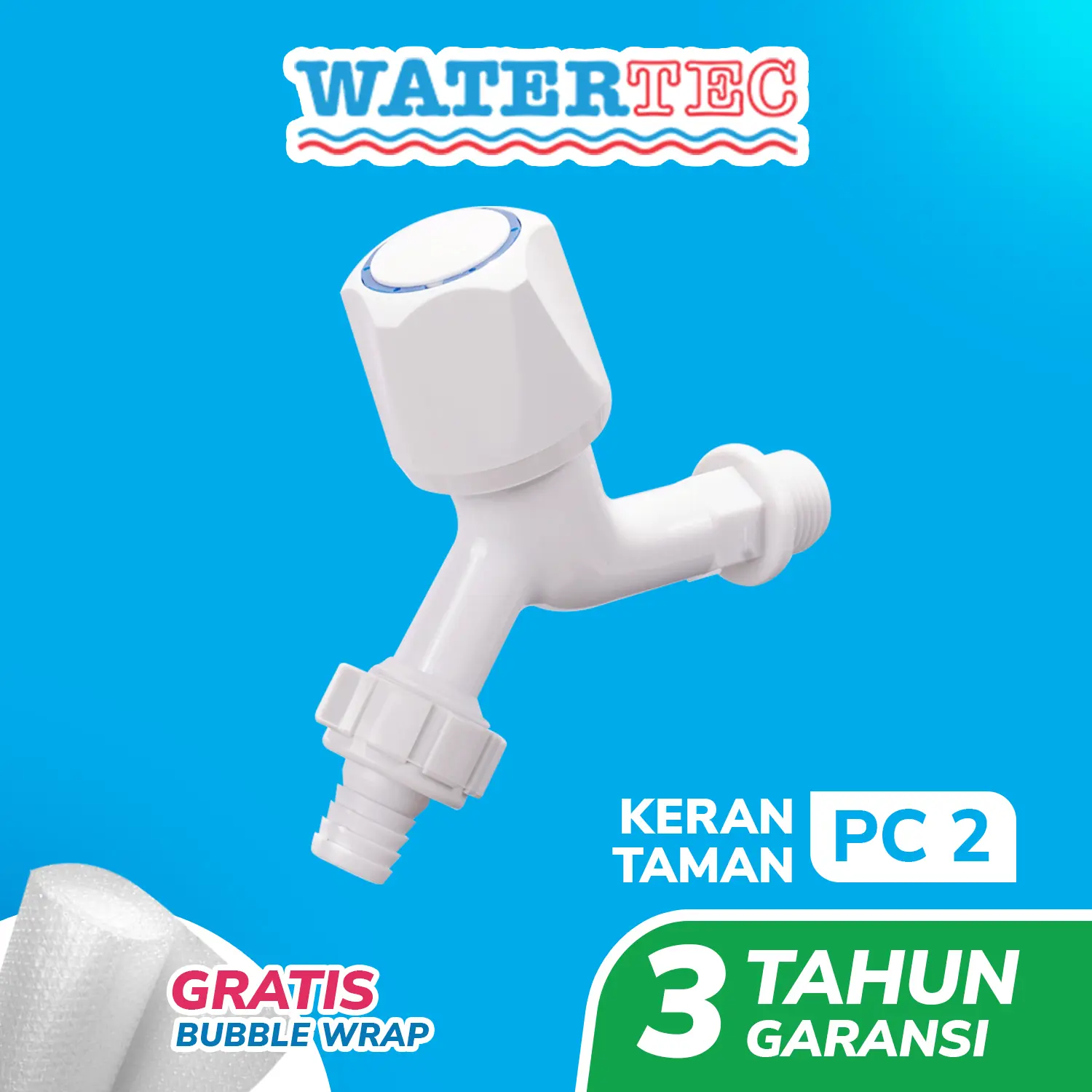 Watertec Keran/Kran Tembok Taman 1/2" (PC2) - White/ Kran Dinding / Kran Tembok Taman / Bib Tap / Kran Bulat