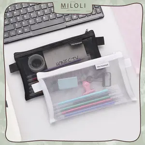 [MILOLI] Kotak Pensil HE CHOOSES SIMPLE Pouch Transparant Portabel Tempat Pensil Jaring Resleting Stationery - F0210