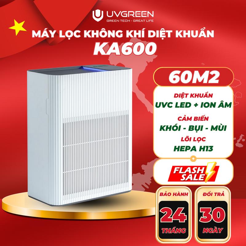 [UVG] Máy Lọc Không Khí Diệt Khuẩn UVGREEN KA600 60m2 - Công Nghệ UVC LED Hiện Đại, Tạo Ion Âm, Làm Sạch không khí, Lõi  HEPA H13  Sạch Bụi Mịn, Mùi, Khói, Lông thú - Bảo hành chính hãng lên đến 24 tháng, chống vi khuẩn