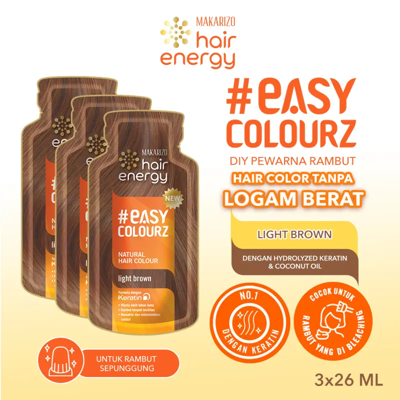 BUNDLE ISI 3 - Makarizo Hair Energy Easy Colourz 26 mL - Light Brown - Hair Color - Pewarna Rambut 0