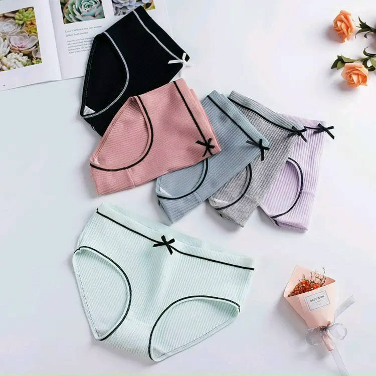 Set 10 Quần cotton tăm kkk- Đáy lót cotton thấm hút Nữ Quần Lót Women