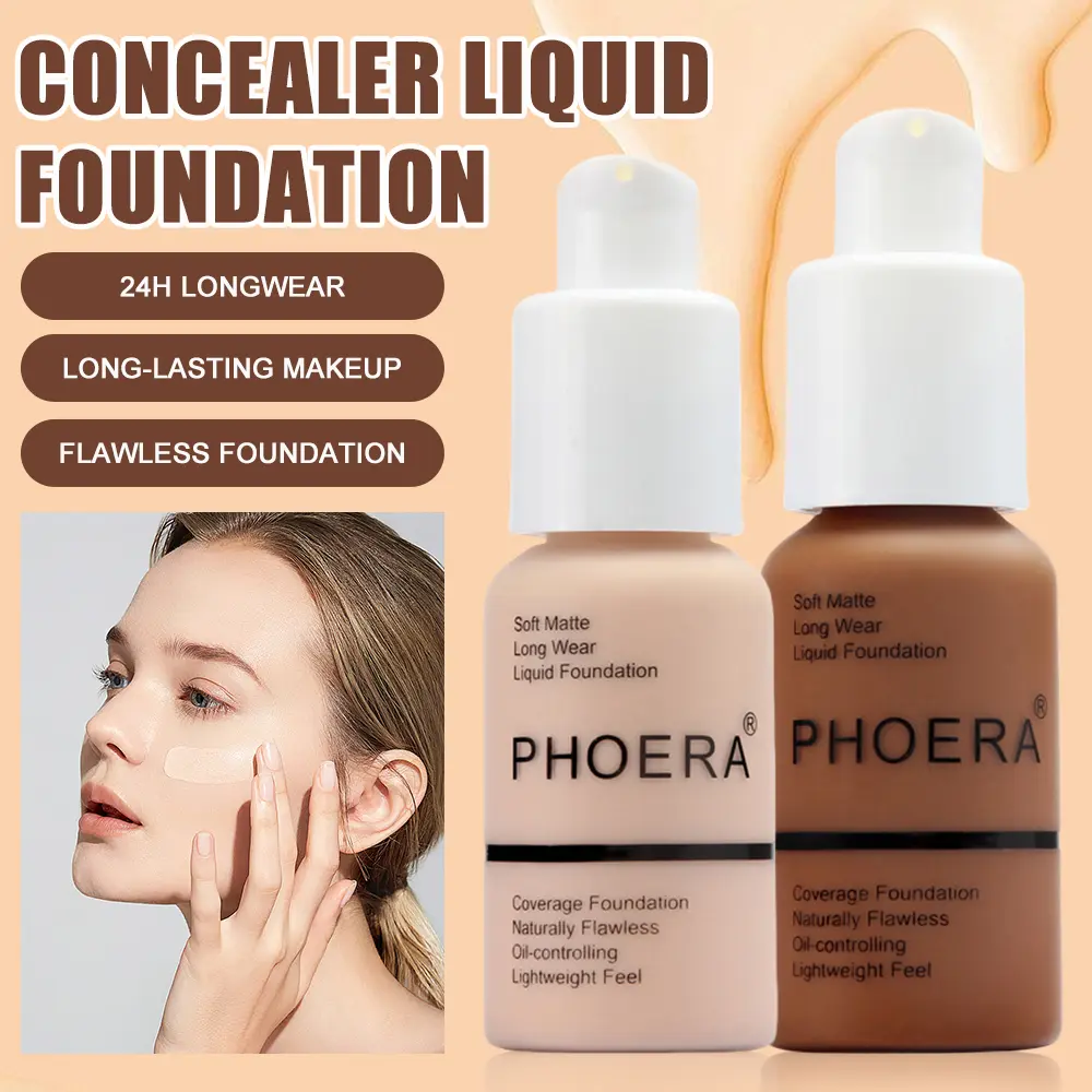 PHOERA 30ml Makeup Liquid Foundation Oil-Control Face Make Up Concealer Brighten Highlighter Bronzer Corrector Cream Y-Q