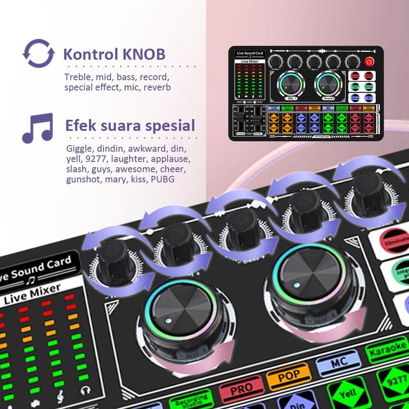 Bonkyo F999 sound card + mikrofon nirkabel + earphone set lengkap peralatan siaran langsung Kartu suara langsung Bluetooth mixer karaoke langsung 4