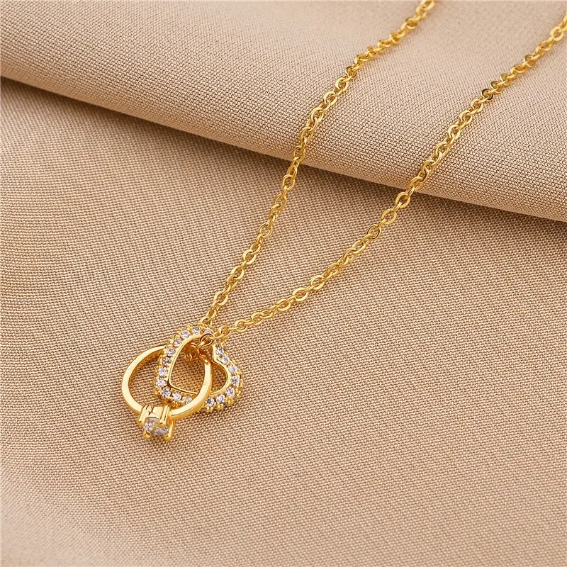 Fashion Ring Heart Clavicle Chain 2025 New Beautiful Circle Necklace for Women Special-Interest Design Neck Jewelry