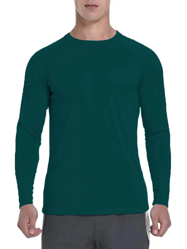 Men's Solid Sun Protection Tee, Casual Long Sleeve Quick Dry  Lime  T-shirt for Outdoor Sports, Breathable Comfortable Men's Sportswear for All Seasons 7