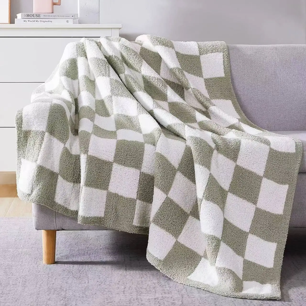Checkerboard Pattern Throw Blanket, 1 Count Soft Comfy Microfiber Reversible Fluffy Blanket, Home Essentials, Warm Blanket for Home Bed Couch, Bedroom Accessories