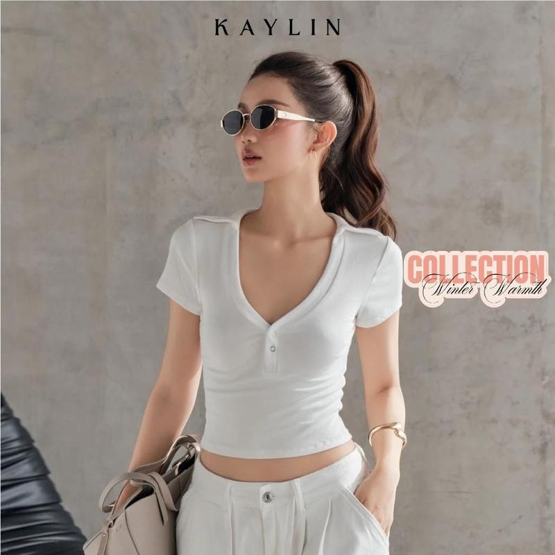 Áo kiểu KAYLIN form Polo Croptop cổ V chất vải thun cotton co giản phong cách cá tính BST Tháng 11.2025 - A81T11 Basic Nữ Mùa Hè