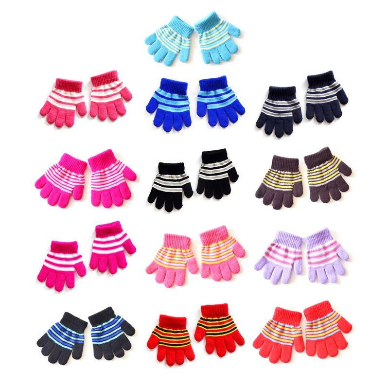 Children Full Finger Gloves Stripe Gloves Mittens Age1-5 Toddler Knitted Winter Gloves Outdoor Sport Gloves for Boy Girl 4