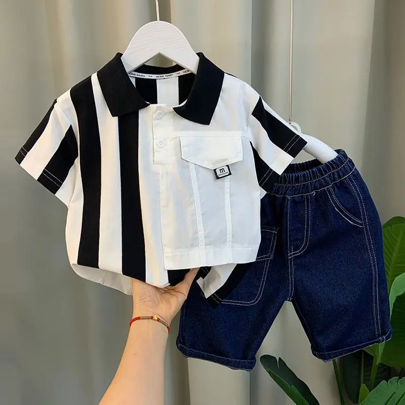 Bộ Đồ Mùa Hè Cho Bé Trai, Hàng Mới Về 2024, Thời Trang, Quần Áo Ngắn Tay, Áo Polo Đẹp Trai Ruan, Bộ Đồ Hai Mảnh, Thích Hợp Cho Trẻ Em, Phong Cách Người Nổi Tiếng Trên Internet, Thời Trang