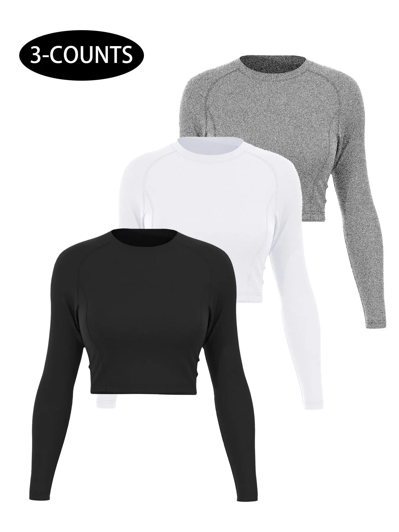 Women's Solid Long Sleeve Crop Sports Tee, Casual Comfy Breathable Round Neck Raglan Sleeve T-shirt for Yoga Gym Workout Running, Ladies Sportswear for All Seasons