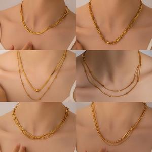 Kalung Keluli Titanium, Reka Bentuk Berbilang Lapisan Geometrik, Emas Gred Tinggi, Fesyen, Sesuai untuk Komuter, Gaya Minimalis, Rantai Klavikula Segi Empat Kecil Jewelry Necklaces lustful  jewelry