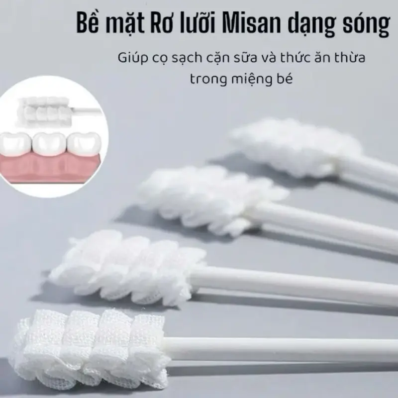 ￼Gạc rơ lưỡi, que tưa nữa khô Misan không chất tẩy trắng vệ sinh răng miệng cho bé (hộp 30 chiếc)