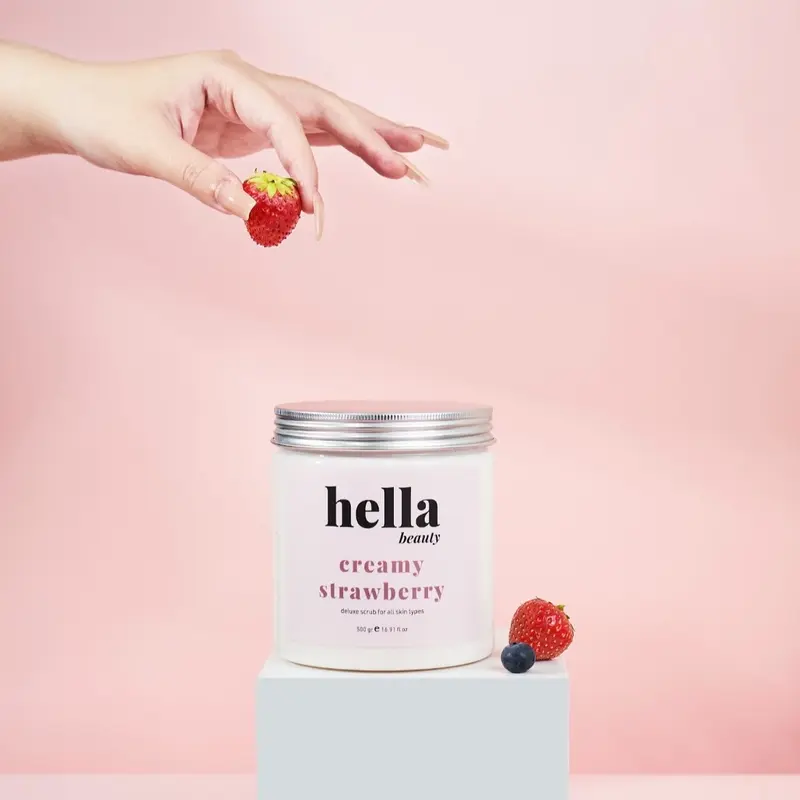 (TẶNG 1 QUÀ) Tẩy Tế Bào Chết Body Kem Dâu Hella Beauty 500g Dành Cho Da Nhạy Cảm 3