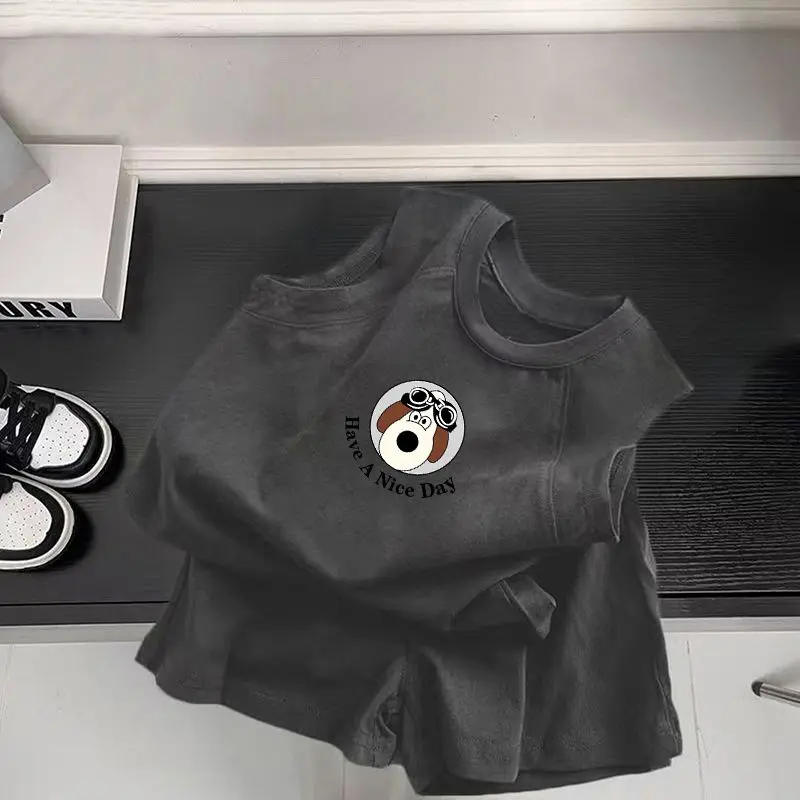 Bộ Đồ Áo Ba Lỗ Không Tay Cotton, Cho Trẻ Em, Dành Cho Nam Và Nữ, Baoyang, Thời Trang Thường Ngày Dáng Rộng Rãi, Bộ Đồ Hai Mảnh, Mùa Hè 2024