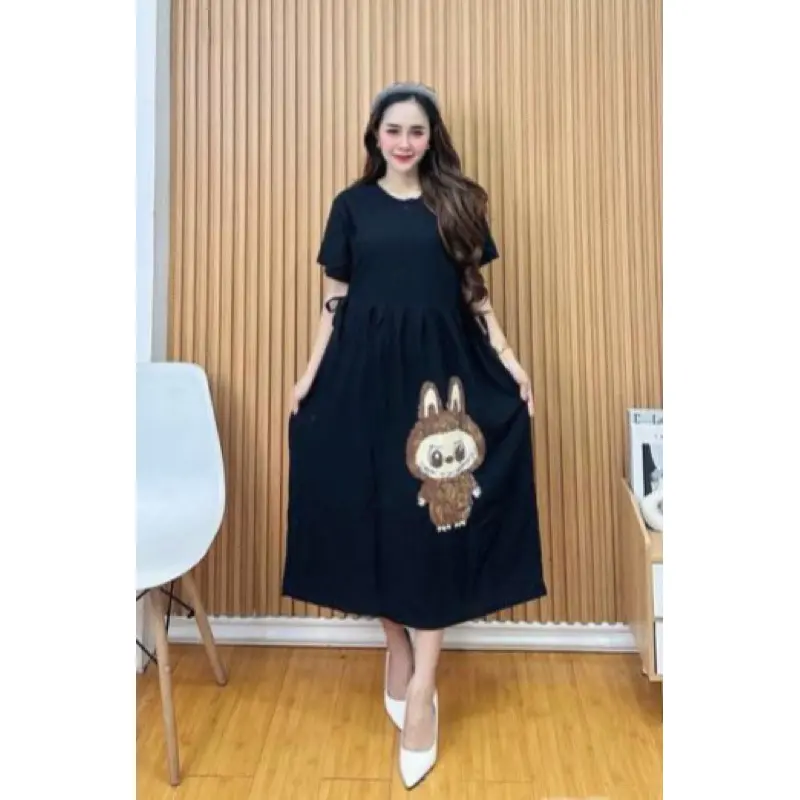 MG - Daster Rayon Karakter Labubu Kuromi Kekinian/Dress Gambar Karakter Labubu Kuromi Kekinian 1