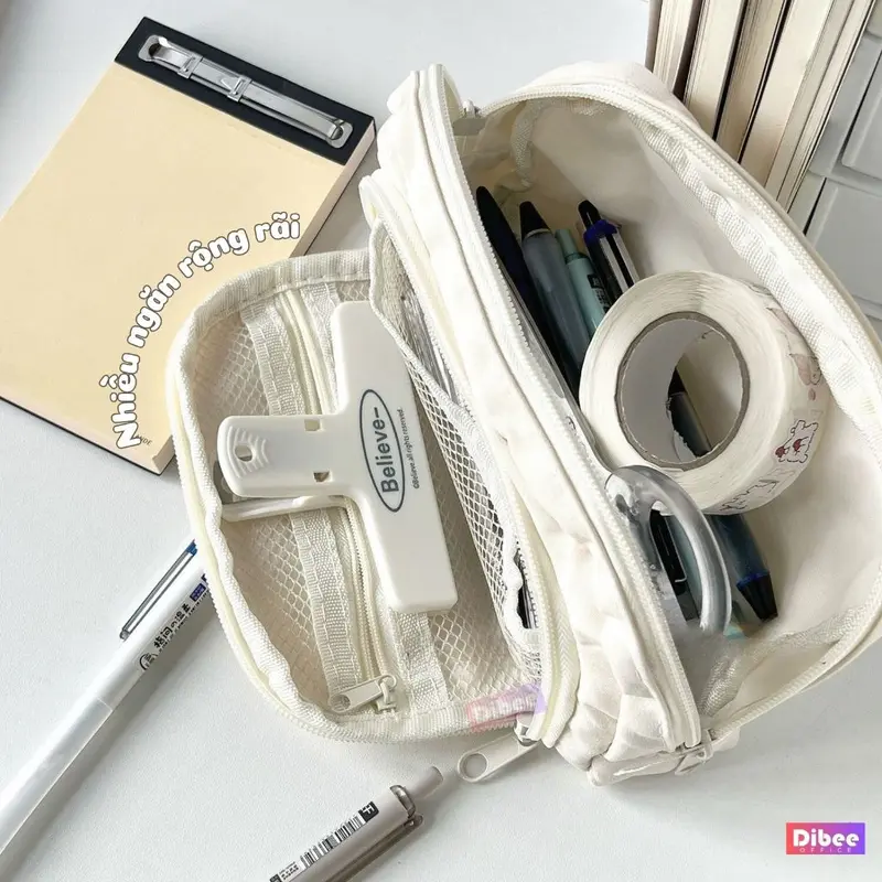 Túi đựng bút DiBee hình cún dễ thương, túi vải canvas nhiều ngăn, sức chứa lớn, cho học sinh, nhân viên văn phòng TB156 4
