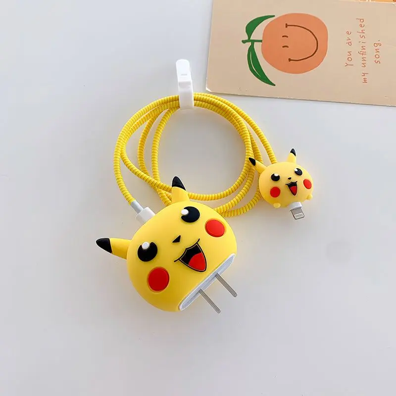 Cute Pikachu Apple 12 Charger Protector Case Anti-Broken 20w Fast Charging Head Protector Case 18w Wire Wrap Rope