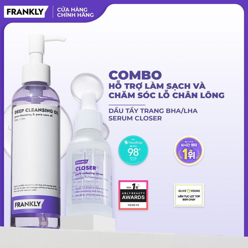(Live)COMBO hỗ trợ làm sạch và chăm sóc lỗ chân lông Frankly closer Pore Reducing SERUM 30ml & DẦU TẨY TRANG Frankly Deep Cleansing Oil 200ml