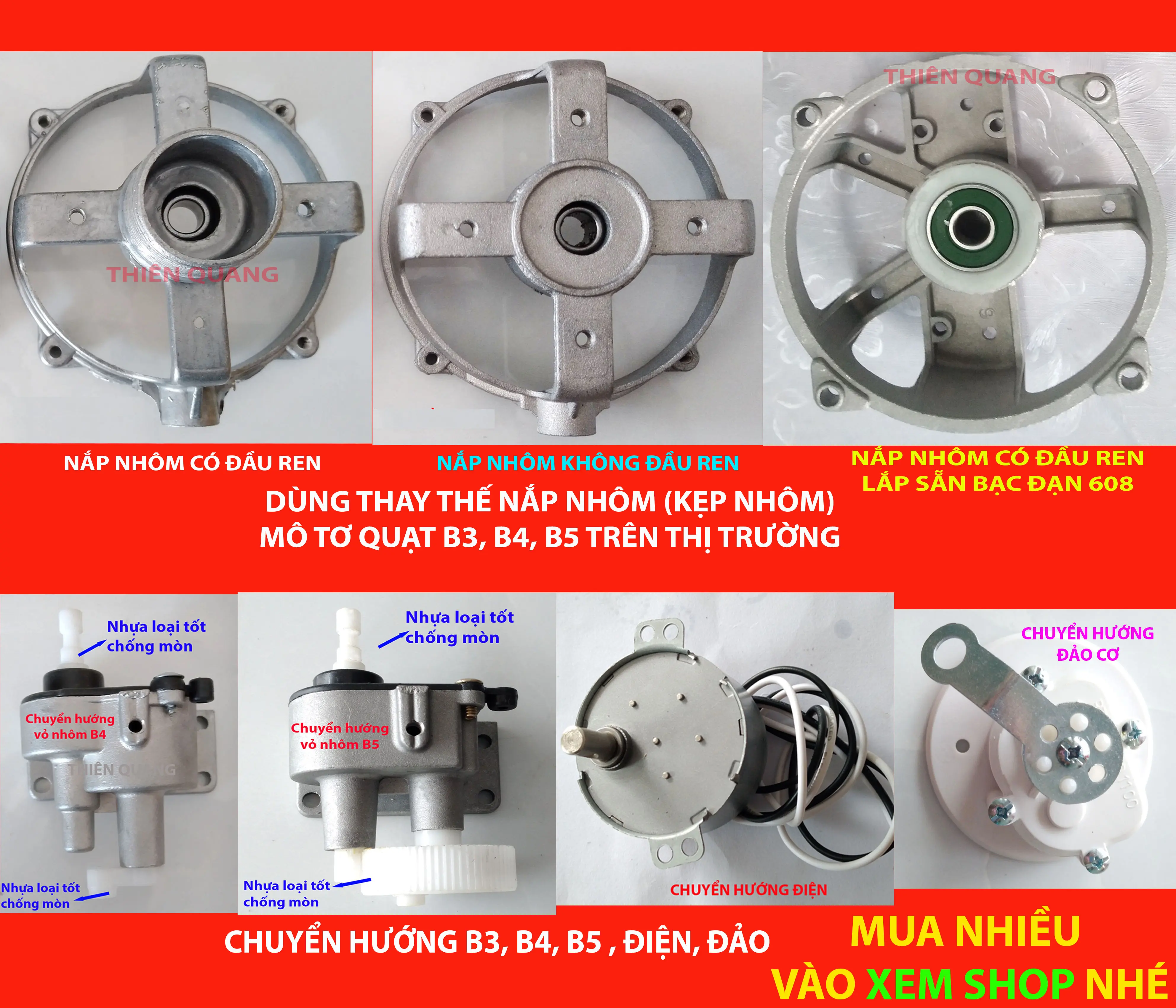 Nhông quạt, nắp nhôm, tút năng quạt, chuyển hướng quạt B3, B4, B5, nhông quạt đảo cơ, nhông điện, kẹp nhôm