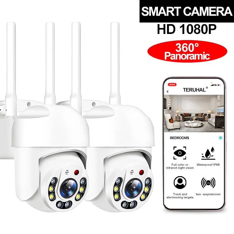 Outdoor WiFi Security Camera, 1080P Camera with Two-way Voice Call, 360 Degree Panoramic Monitoring, 2.4GHz Smart Home Monitoring Camera