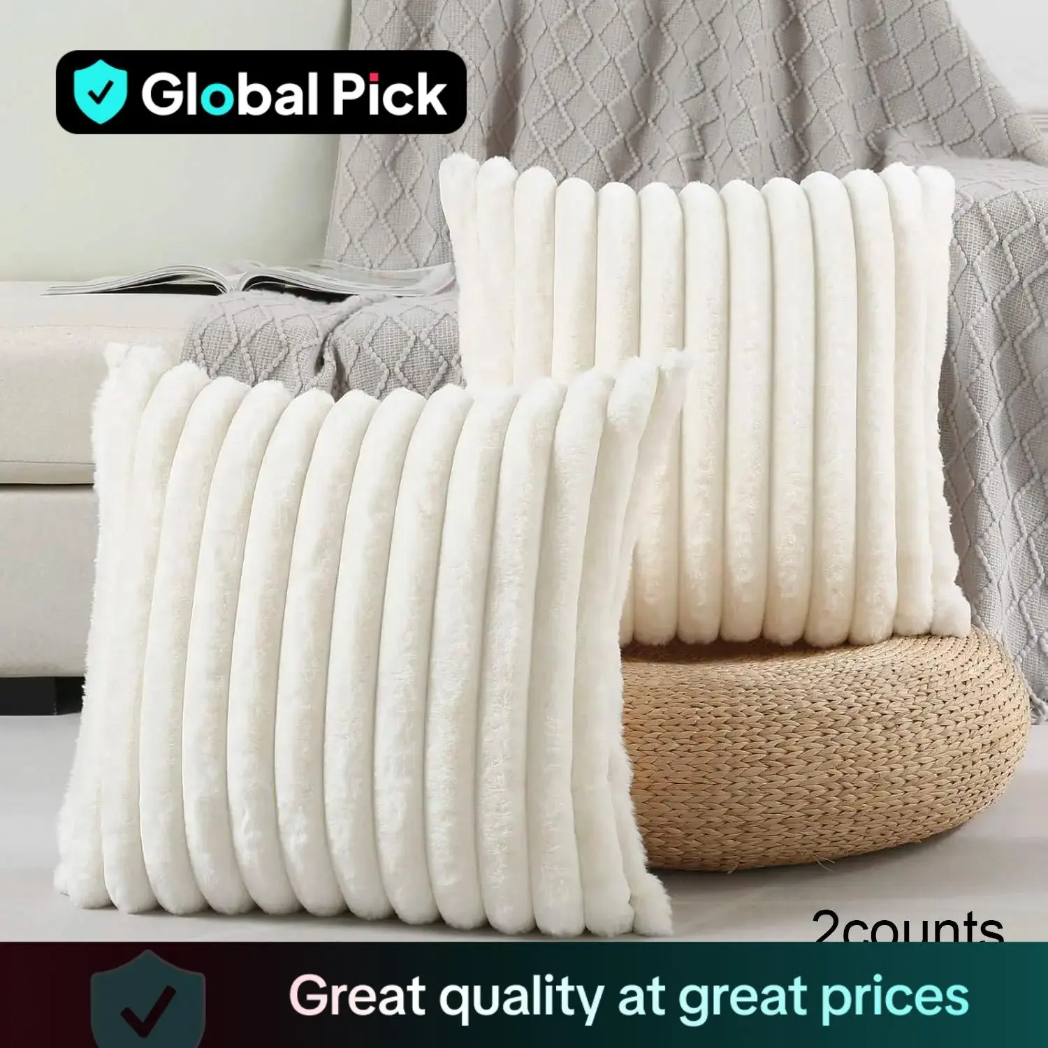 Solid Color Faux Fur Throw Pillow Cover, 2 Counts Soft Comfortable Striped Decorative Cushion Cover without Filler, Household Decoration Supplies for Home Living Room Sofa Couch
