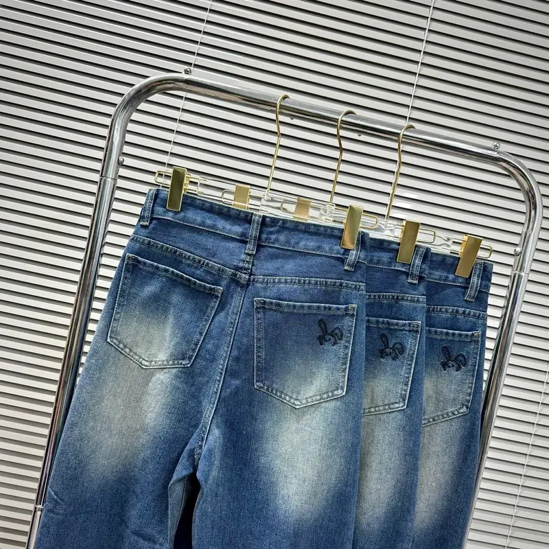 Dài 95cm - Quần Baggy Jean Nữ Thêu Thỏ Nhỏ Xinh Vải Mềm Lưng Cao Tôn Dáng 358 (40-70ky) - nữ  Pants Có Túi quần bò quạ ne Women 6