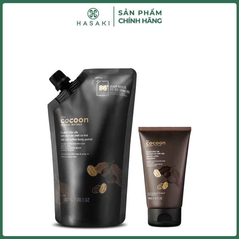 Combo Cocoon Big Size Tẩy Tế Bào Chết Toàn Thân Cà Phê Đắk Lắk 600ml & Tẩy Tế Bào Chết Da Mặt 150ml