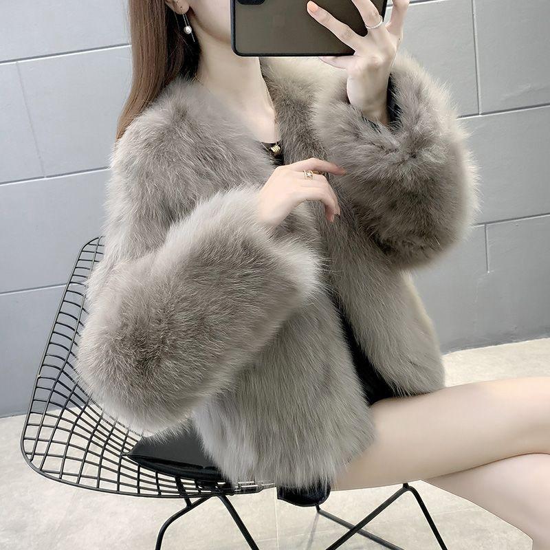 Áo Khoác Lông Cáo Haining Mùa Đông, Dành Cho Nữ, Phong Cách Trẻ Trung, Cổ Chữ V Tích Hợp Lông, Dày Dặn, Phong Cách Hàn Quốc, Phong Cách Phương Tây, Sản Phẩm Bán Chạy Phổ Biến Năm 2024 4